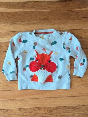 Mini Boden Light Gray Sweatshirt with Red Squirrel Applique Size 3-4